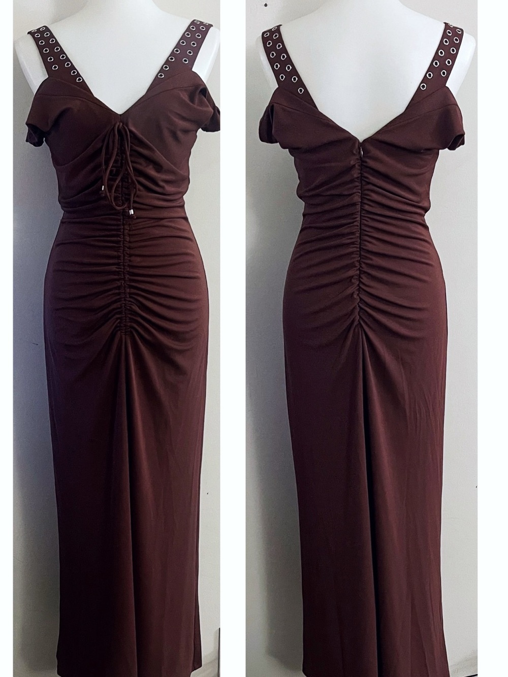 Anthropologie Ruched Midi Dress Grommets Wedding Party Boho Hoco Holidays